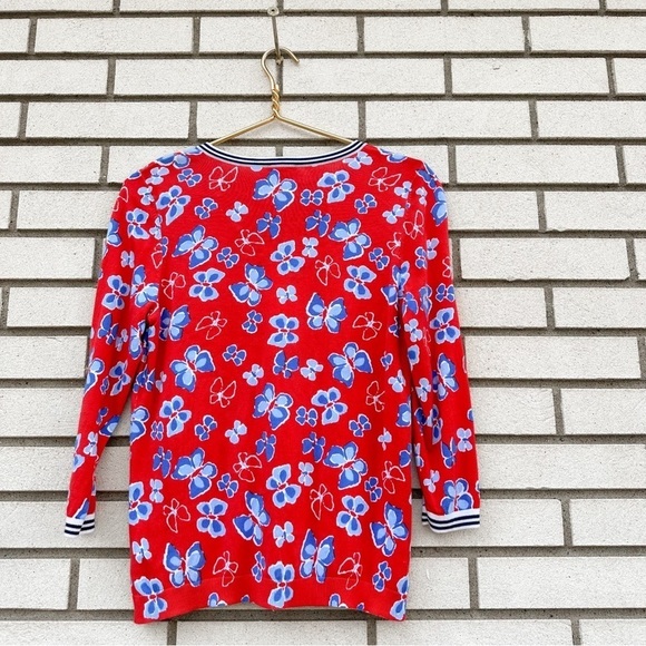 Talbots Butterfly Charming Cardigan Red White Blue - Picture 7 of 8